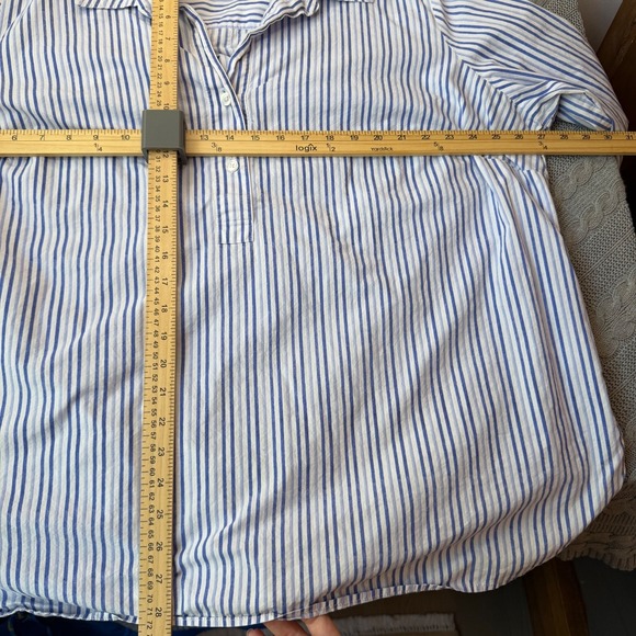 Talbots Popover Blouse 3X Plus 100% Cotton Blue White Striped Resort Collared - Picture 6 of 6